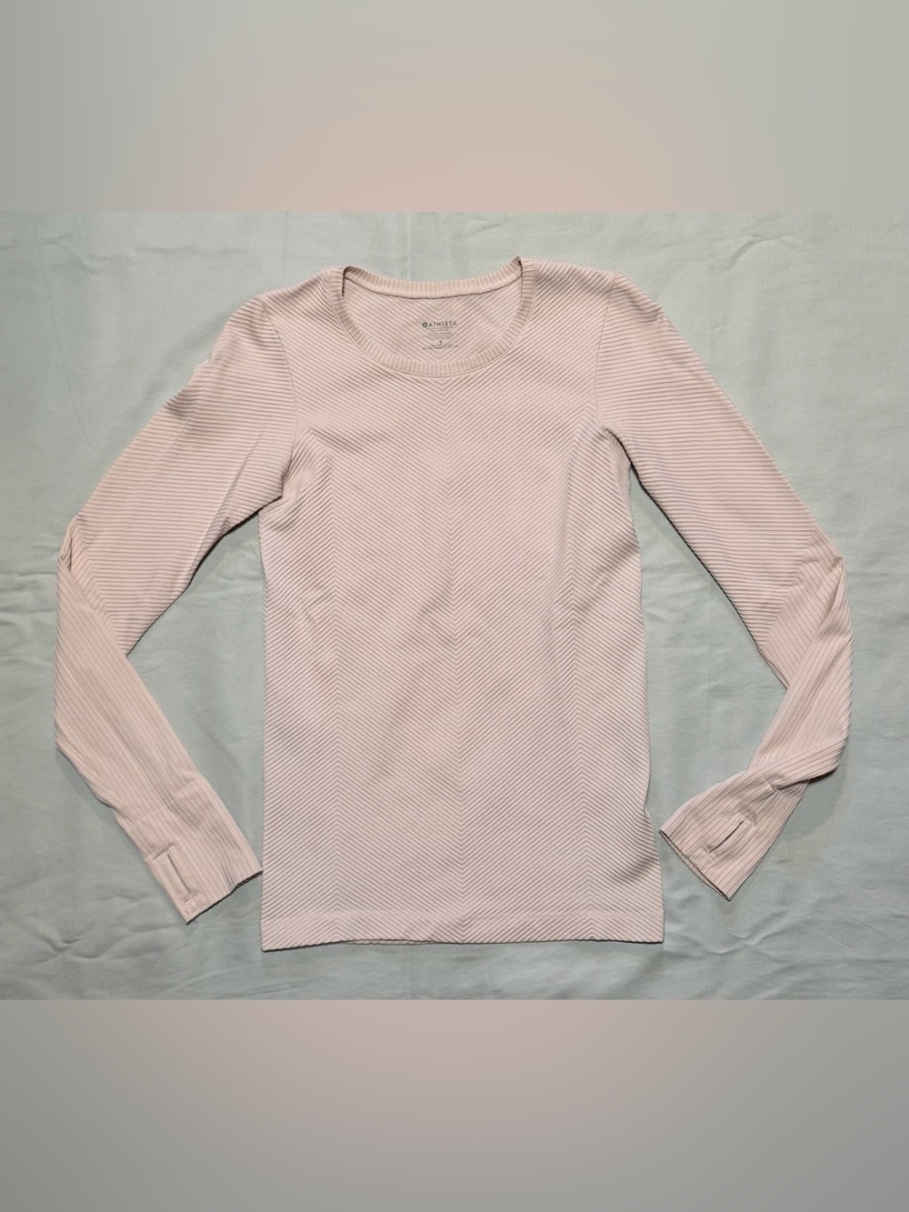 Athleta Ribbed Long Sleeve Fitted Top in Light Pink Small